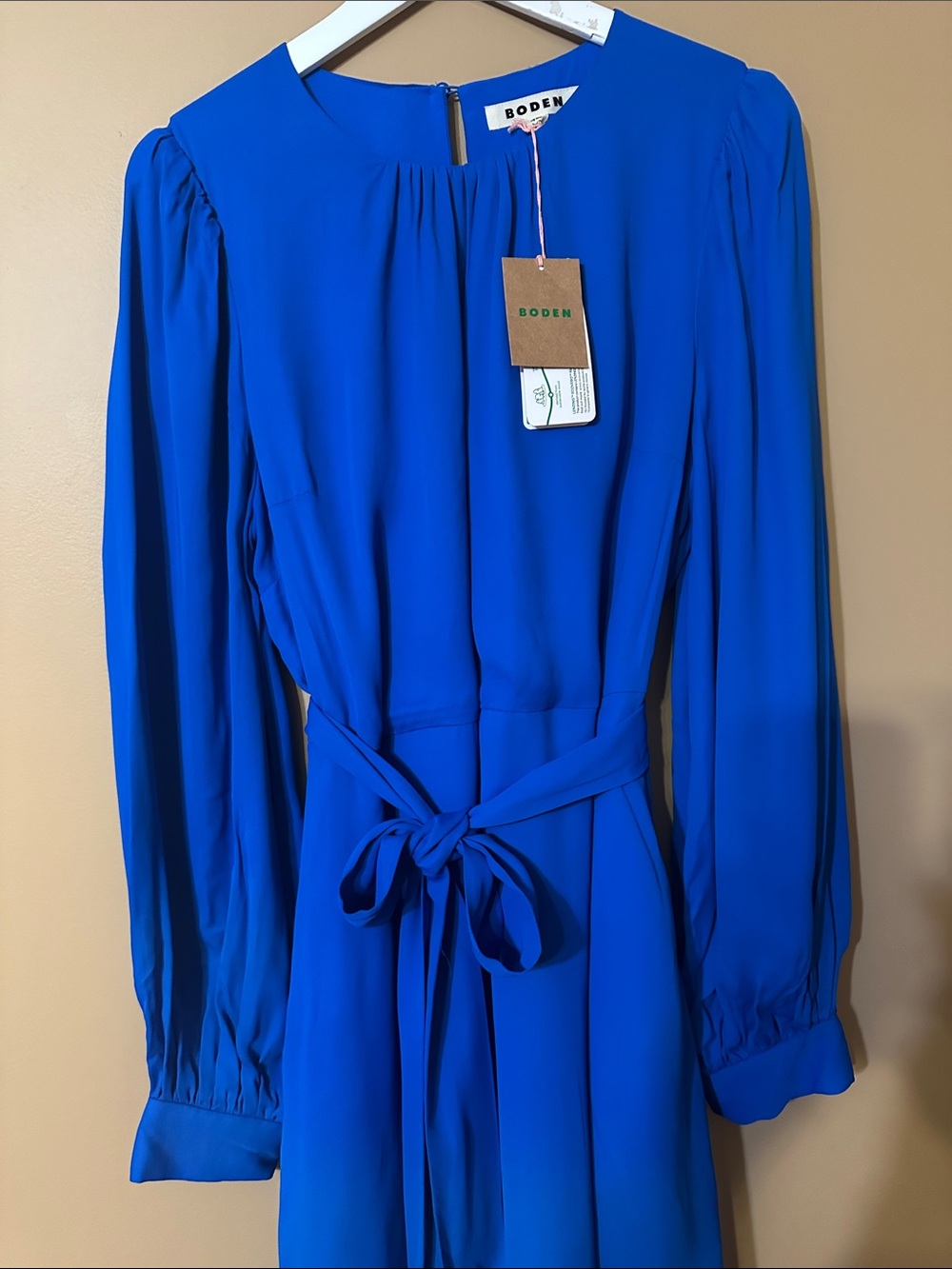 Boden Cobalt Blue Long Sleeve Tie-Waist Dress
